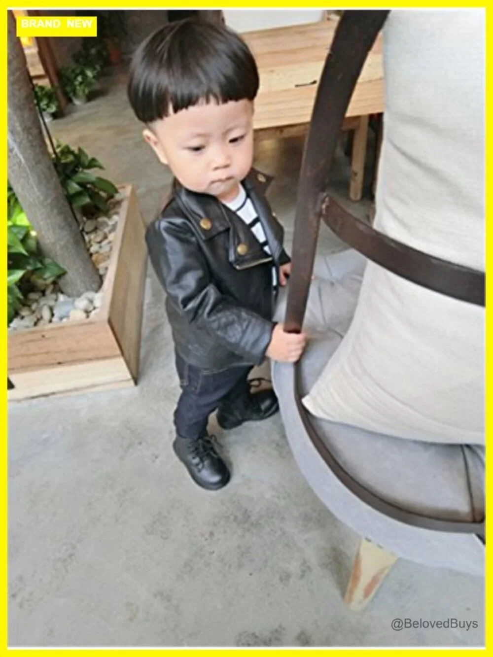 Baby Faux Leather Lapel Jacket Oblique Zipper Coat Outerwear